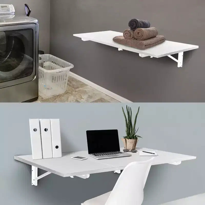 Tavolo bianco pieghevole a scomparsa per impieghi gravosi Mount-It!, tavolo a ribalta da parete, pieghevole, banco da lavoro richiudibile per ufficio domestico, lavanderia e garage