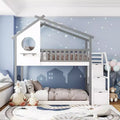 House Shape Twin-Over-Twin Double Bunk Bed with Storage Stairs - ModernLuxe