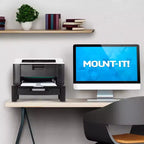 Mount-It! Monitorerhöhung mit Schublade | höhenverstellbarer Monitorständer mit ausziehbarem Stauraum in drei Reihen | Erhöhung für Computerbildschirm, Drucker oder Laptop