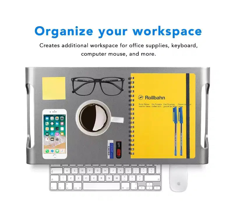 Support de moniteur en aluminium Mount-It! pour iMac - support de moniteur en métal et organisateur de bureau avec rangement pour clavier - rehausseur de moniteur universel pour PC et ordinateur portable