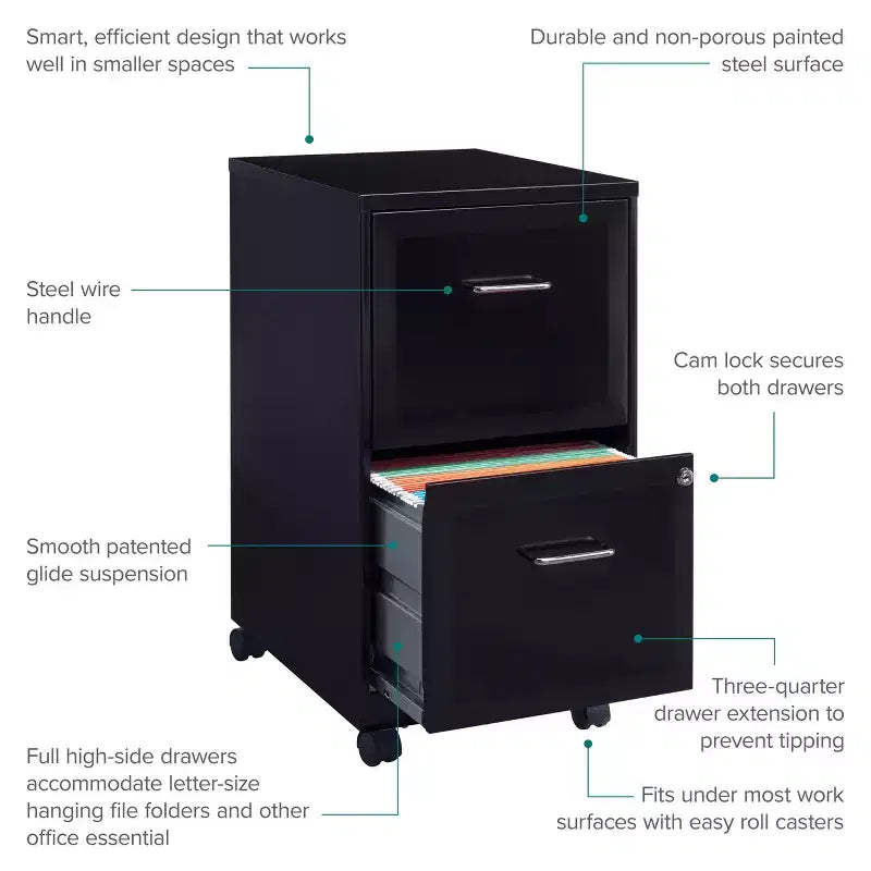 Classeur vertical mobile Space Solutions, format lettre, 18 de profondeur, 2 tiroirs