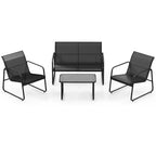 Costway ensemble de mobilier de terrasse 4 pièces avec table basse en verre trempé, fauteuil et causeuse d’extérieur
