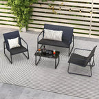 Costway ensemble de mobilier de terrasse 4 pièces avec table basse en verre trempé, fauteuil et causeuse d’extérieur