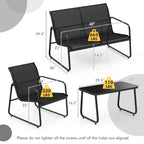 Costway ensemble de mobilier de terrasse 4 pièces avec table basse en verre trempé, fauteuil et causeuse d’extérieur