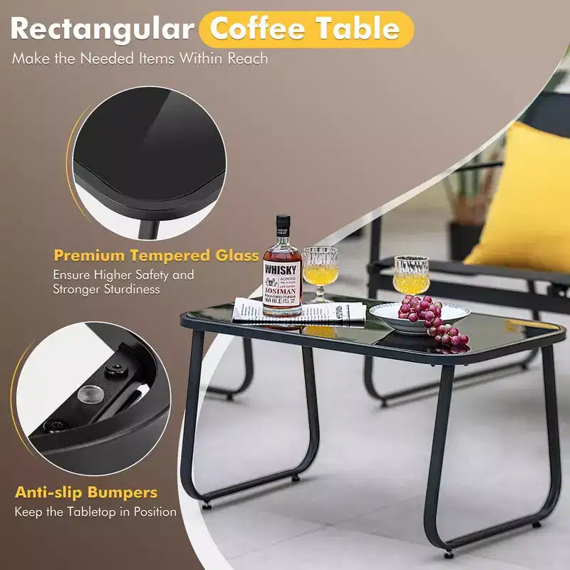 Costway ensemble de mobilier de terrasse 4 pièces avec table basse en verre trempé, fauteuil et causeuse d’extérieur