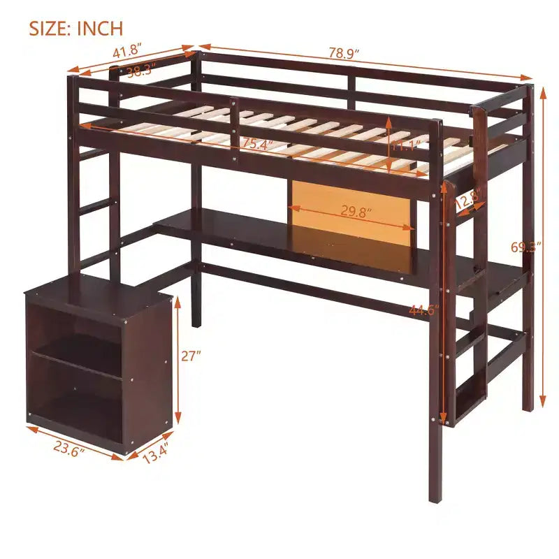 Letto a soppalco in legno con scrivania, piano per scrivere e mobiletto con 2 cassetti - ModernLuxe