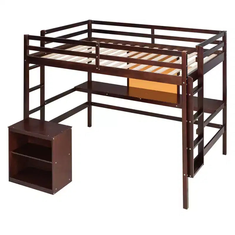 Letto a soppalco in legno con scrivania, piano per scrivere e mobiletto con 2 cassetti - ModernLuxe