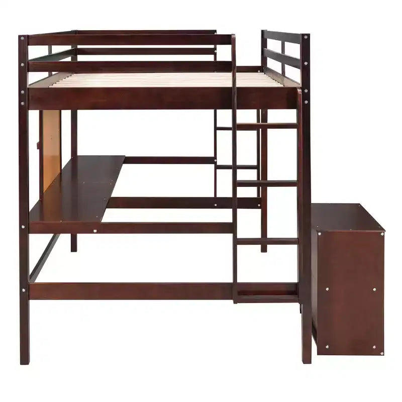 Letto a soppalco in legno con scrivania, piano per scrivere e mobiletto con 2 cassetti - ModernLuxe