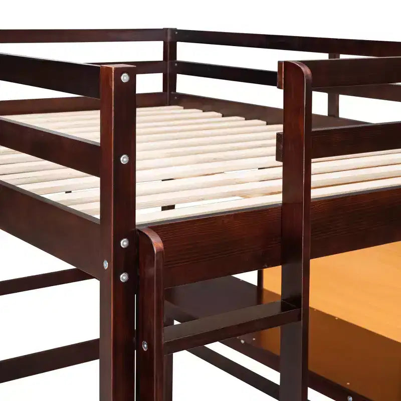 Letto a soppalco in legno con scrivania, piano per scrivere e mobiletto con 2 cassetti - ModernLuxe