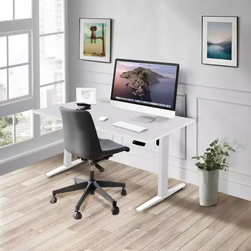 Mount-It! Height Adjustable Hand Crank Sit-Stand Desk Frame with Extra-Wide Tabletop | White