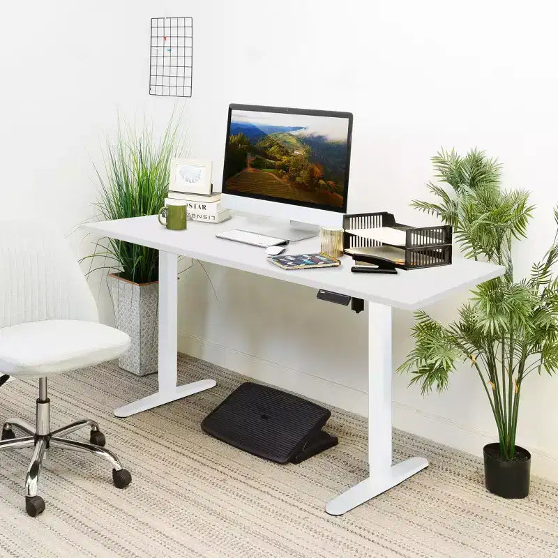 Mount-It! Height Adjustable Hand Crank Sit-Stand Desk Frame with Extra-Wide Tabletop | White