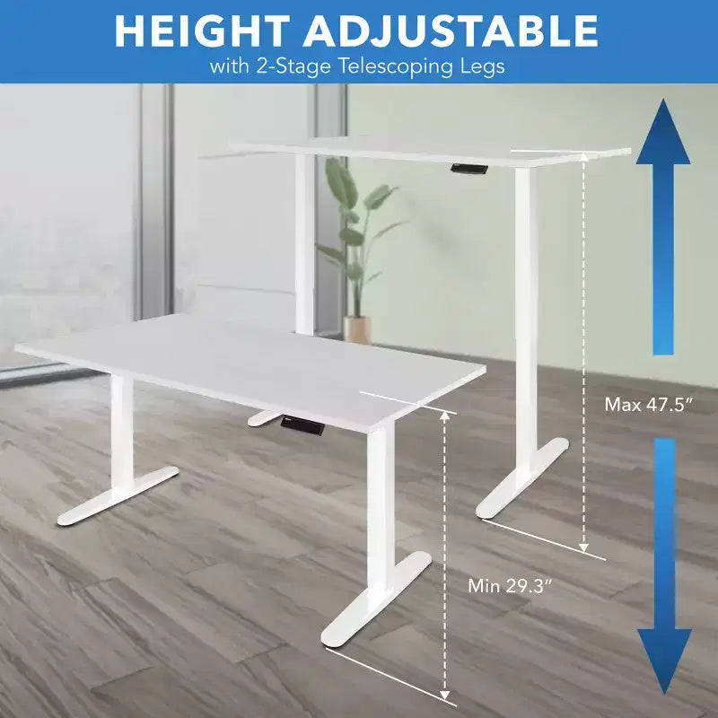 Mount-It! Height Adjustable Hand Crank Sit-Stand Desk Frame with Extra-Wide Tabletop | White