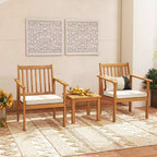 Ensemble de mobilier de patio en bois Costway, 3 pièces, chaises et table basse en bois d’acacia avec coussins moelleux, gris/blanc