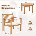 Ensemble de mobilier de patio en bois Costway, 3 pièces, chaises et table basse en bois d’acacia avec coussins moelleux, gris/blanc