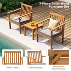 Ensemble de mobilier de patio en bois Costway, 3 pièces, chaises et table basse en bois d’acacia avec coussins moelleux, gris/blanc