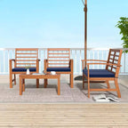 Costway 4-delige tuinmeubelset voor buiten met zachte zitkussens, stabiel frame van acaciahout, wit/marineblauw/grijs