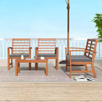 Costway 4-delige tuinmeubelset voor buiten met zachte zitkussens, stabiel frame van acaciahout, wit/marineblauw/grijs
