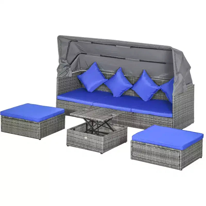 Conjunto de sofá de ratán ajustable de 4 piezas para exteriores Outsunny, conjunto de muebles de mimbre para patio con mesa de centro de altura ajustable y cojines