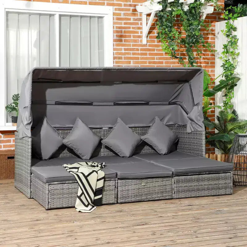 Conjunto de sofá de ratán ajustable de 4 piezas para exteriores Outsunny, conjunto de muebles de mimbre para patio con mesa de centro de altura ajustable y cojines