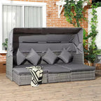 Conjunto de sofá de ratán ajustable de 4 piezas para exteriores Outsunny, conjunto de muebles de mimbre para patio con mesa de centro de altura ajustable y cojines