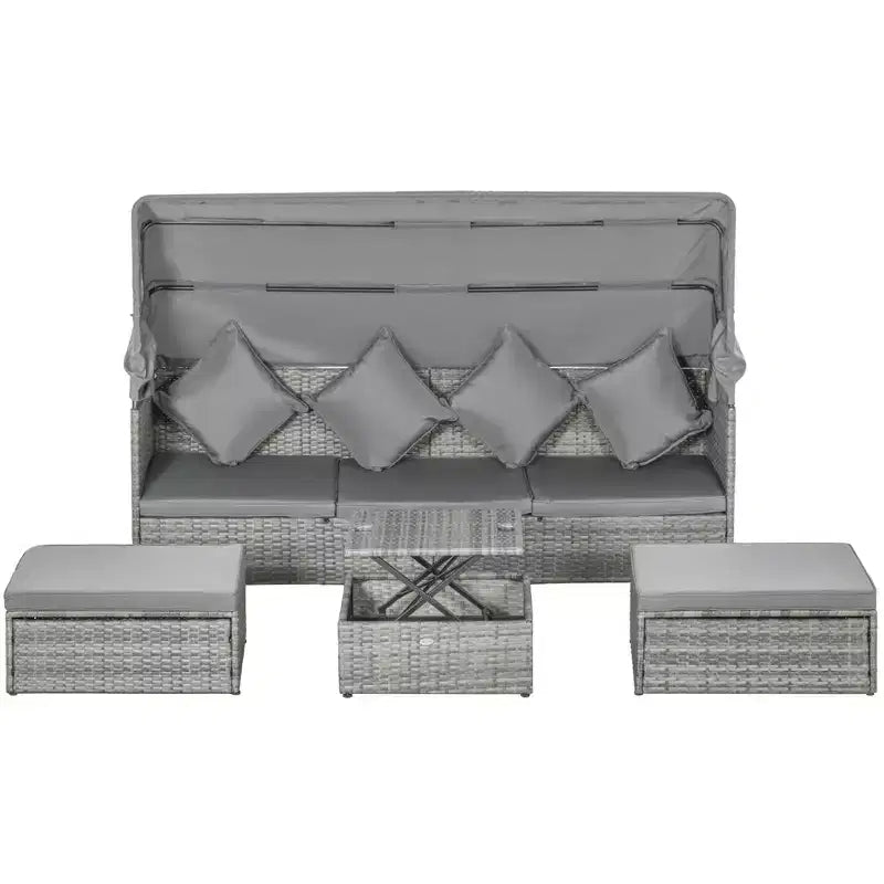 Conjunto de sofá de ratán ajustable de 4 piezas para exteriores Outsunny, conjunto de muebles de mimbre para patio con mesa de centro de altura ajustable y cojines