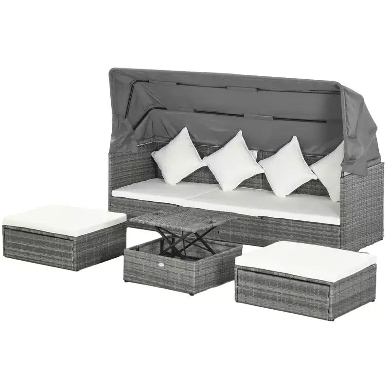 Conjunto de sofá de ratán ajustable de 4 piezas para exteriores Outsunny, conjunto de muebles de mimbre para patio con mesa de centro de altura ajustable y cojines