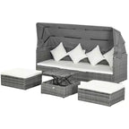 Conjunto de sofá de ratán ajustable de 4 piezas para exteriores Outsunny, conjunto de muebles de mimbre para patio con mesa de centro de altura ajustable y cojines