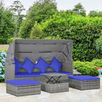 Conjunto de sofá de ratán ajustable de 4 piezas para exteriores Outsunny, conjunto de muebles de mimbre para patio con mesa de centro de altura ajustable y cojines