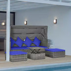 Conjunto de sofá de ratán ajustable de 4 piezas para exteriores Outsunny, conjunto de muebles de mimbre para patio con mesa de centro de altura ajustable y cojines