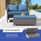 Conjunto de 2 piezas de sofá de dos plazas y mesa de centro de mimbre para patio exterior Sunsitt, con compartimento de almacenamiento integrado