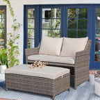 Conjunto de 2 piezas de sofá de dos plazas y mesa de centro de mimbre para patio exterior Sunsitt, con compartimento de almacenamiento integrado