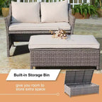 Conjunto de 2 piezas de sofá de dos plazas y mesa de centro de mimbre para patio exterior Sunsitt, con compartimento de almacenamiento integrado