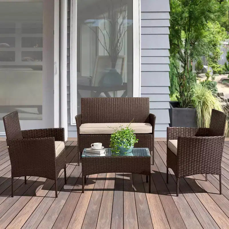 Conjunto de muebles de ratán para patio exterior de 4 piezas Pure Garden