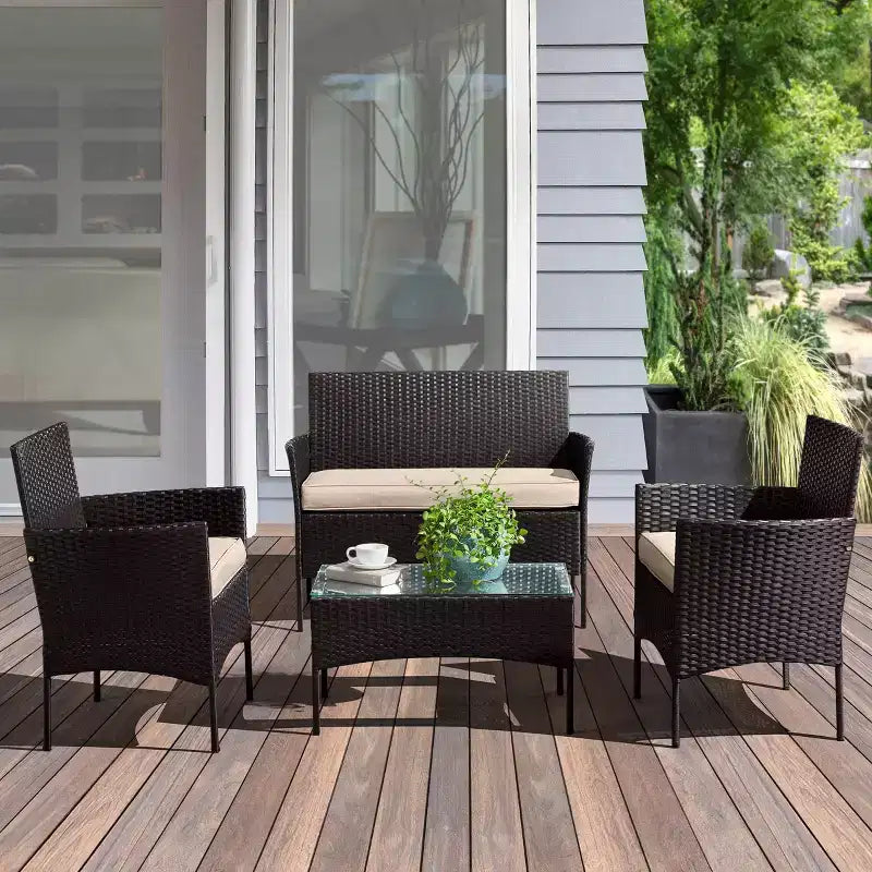 Conjunto de muebles de ratán para patio exterior de 4 piezas Pure Garden