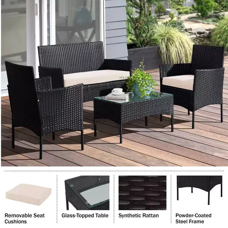 Conjunto de muebles de ratán para patio exterior de 4 piezas Pure Garden