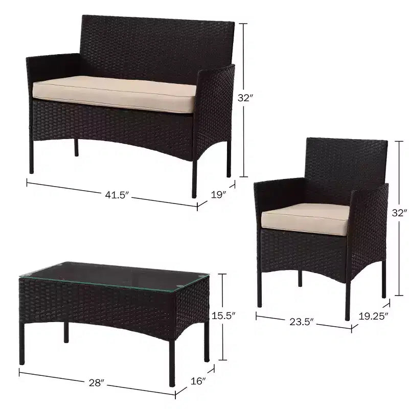 Conjunto de muebles de ratán para patio exterior de 4 piezas Pure Garden