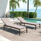 Crestlive Products 3 pcs Metal Frame Patio Outdoor Chaise Lounge Chairs and Side Table Set