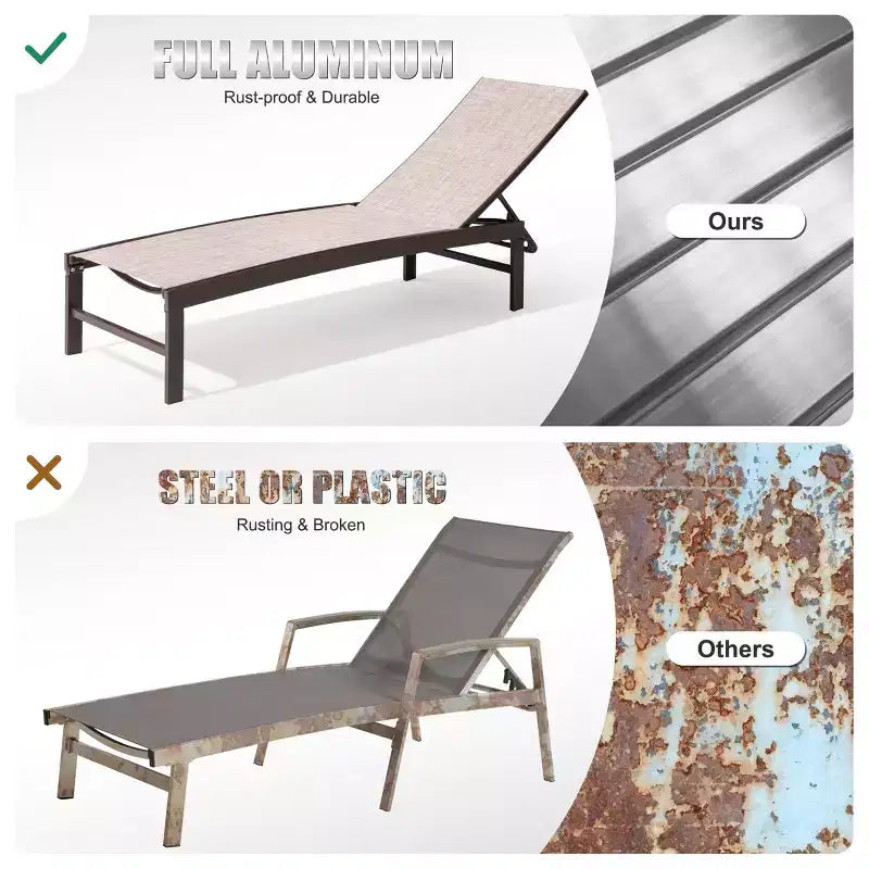 Set Crestlive Products da 3 pezzi con sedie chaise longue da patio per esterno con struttura in metallo e tavolino laterale