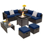 Costway 9-delige terrasmeubelset met propaanvuurtafel van 50.000 BTU in zwart/grijs/marineblauw/rood/wit/turquoise