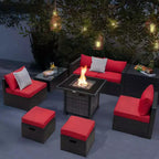 Costway 9-delige terrasmeubelset met propaanvuurtafel van 50.000 BTU in zwart/grijs/marineblauw/rood/wit/turquoise