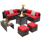 Costway 9-delige terrasmeubelset met propaanvuurtafel van 50.000 BTU in zwart/grijs/marineblauw/rood/wit/turquoise
