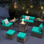 Costway 9-delige terrasmeubelset met propaanvuurtafel van 50.000 BTU in zwart/grijs/marineblauw/rood/wit/turquoise