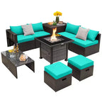 Costway 9-delige terrasmeubelset met propaanvuurtafel van 50.000 BTU in zwart/grijs/marineblauw/rood/wit/turquoise