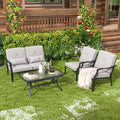 Costway 4 PCS Patio Furniture Set Outdoor Conversation Sofa Tempered Glass Coffee Table Navy/Grey