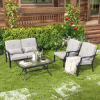 Costway 4 PCS Patio Furniture Set Outdoor Conversation Sofa Tempered Glass Coffee Table Navy/Grey