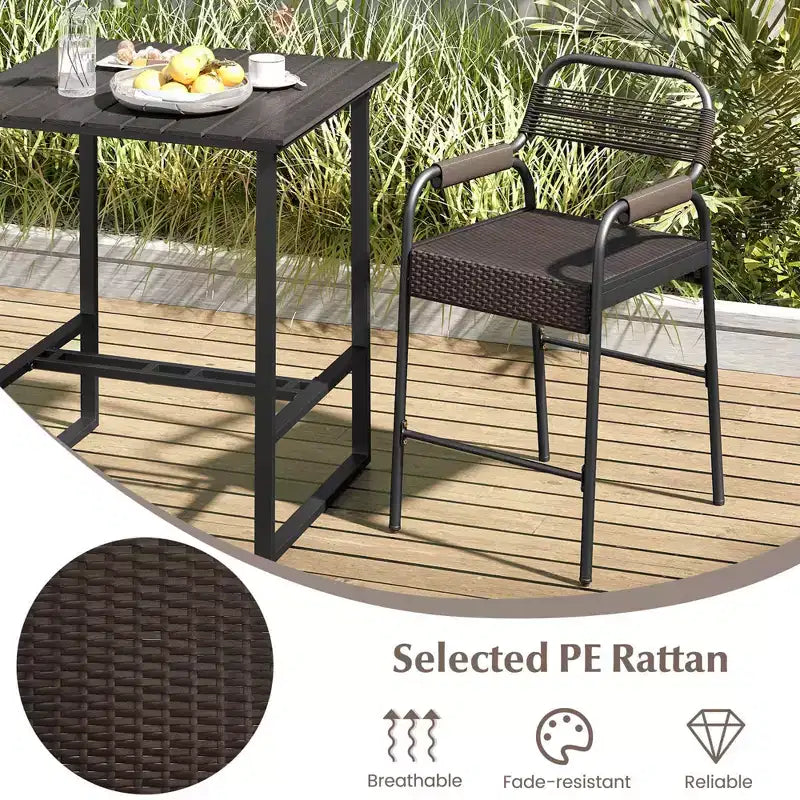 Costway 5-delige bartafelset voor het terras, rotanbarset met gevoerde zitplaatsen