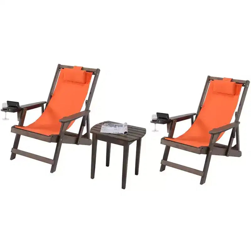 Jiallo Romantic Collection Canvas Sling Chairs with Cup and Wine Holder and end table