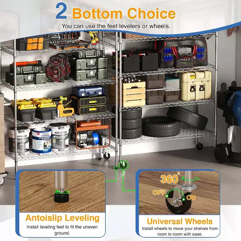 6-Tier Commercial Wire Shelving Unit with Wheels and Leveling Feet