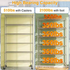 6-Tier Commercial Wire Shelving Unit with Wheels and Leveling Feet