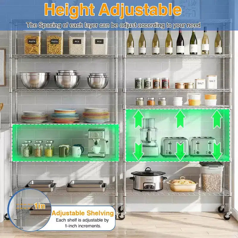 6-Tier Commercial Wire Shelving Unit with Wheels and Leveling Feet